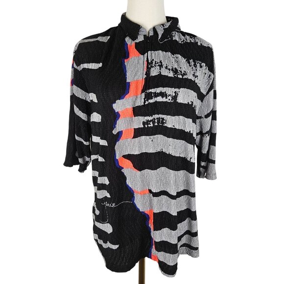Jamie Sadock Zebra Crinkle Print Top Size XL Black Gray Golf Tennis - Picture 1 of 10